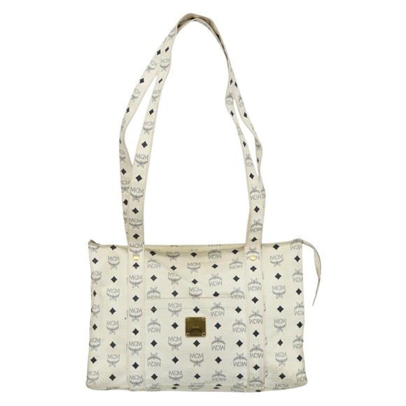 MCM Vicetos Logogram Tote Bag PVC White Gold Auth 178496