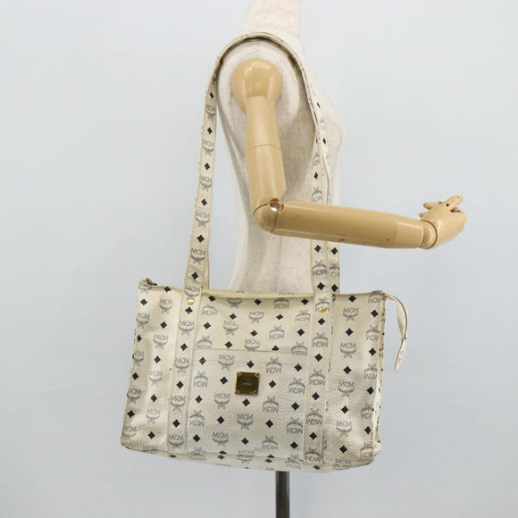 MCM Vicetos Logogram Tote Bag PVC White Gold Auth 178496