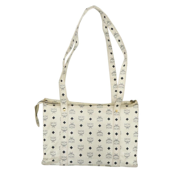 MCM Vicetos Logogram Tote Bag PVC White Gold Auth 178496