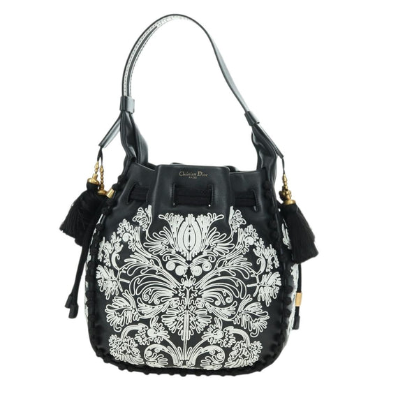 Christian Dior Shoulder Bag Leather Black Gold Auth 178502SM