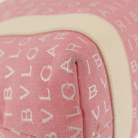 BVLGARI Logo Mania Hand Bag Canvas Pink Silver Auth 178503A
