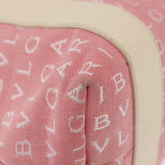 BVLGARI Logo Mania Hand Bag Canvas Pink Silver Auth 178503A