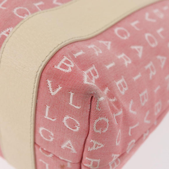 BVLGARI Logo Mania Hand Bag Canvas Pink Silver Auth 178503A