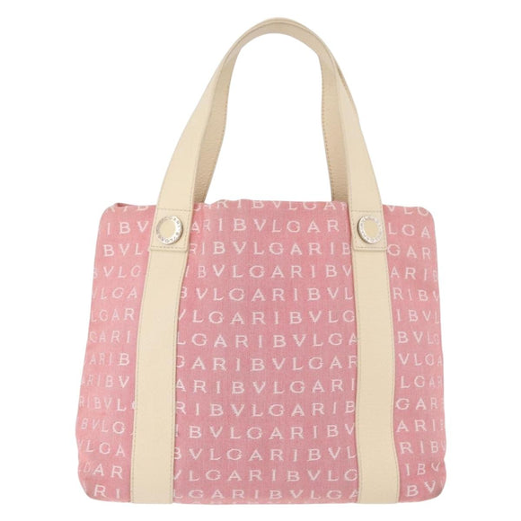 BVLGARI Logo Mania Hand Bag Canvas Pink Silver Auth 178503A