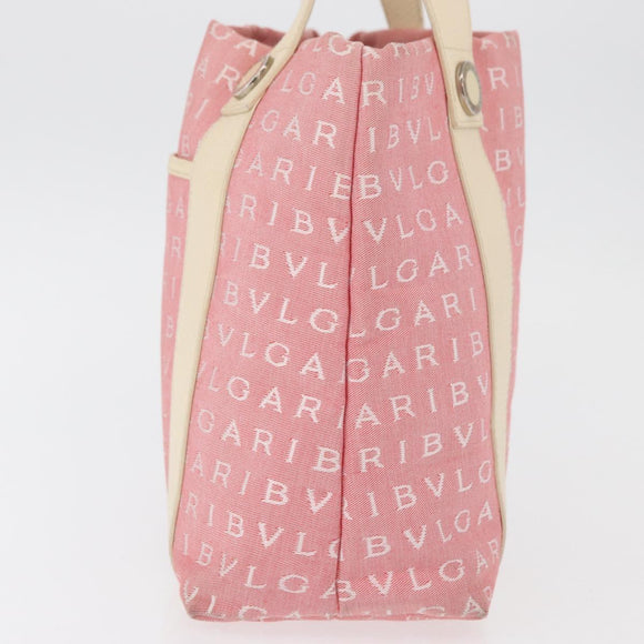 BVLGARI Logo Mania Hand Bag Canvas Pink Silver Auth 178503A