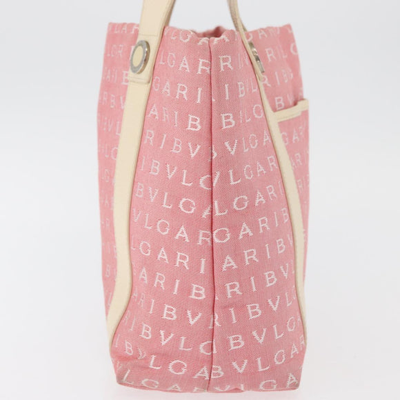 BVLGARI Logo Mania Hand Bag Canvas Pink Silver Auth 178503A