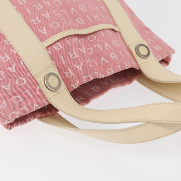 BVLGARI Logo Mania Hand Bag Canvas Pink Silver Auth 178503A