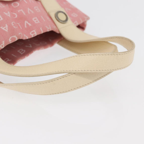 BVLGARI Logo Mania Hand Bag Canvas Pink Silver Auth 178503A