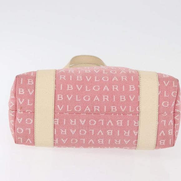 BVLGARI Logo Mania Hand Bag Canvas Pink Silver Auth 178503A