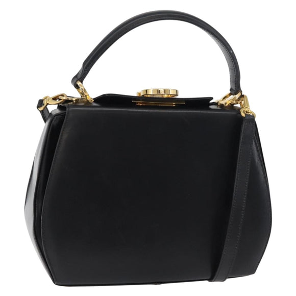 Salvatore Ferragamo Gancini Hand Bag Leather 2way Black Gold Auth 178504