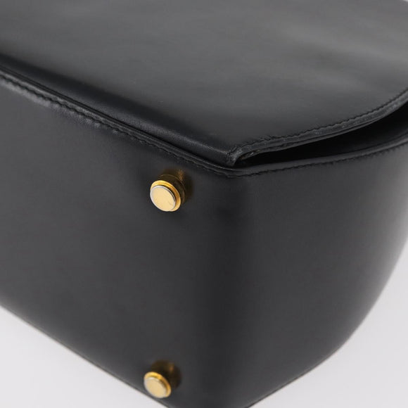 Salvatore Ferragamo Gancini Hand Bag Leather 2way Black Gold Auth 178504