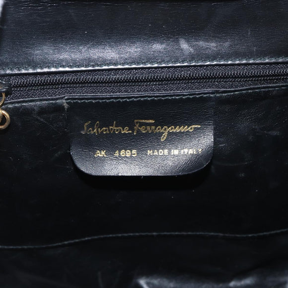 Salvatore Ferragamo Gancini Hand Bag Leather 2way Black Gold Auth 178504