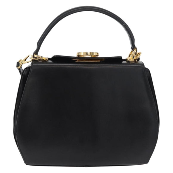 Salvatore Ferragamo Gancini Hand Bag Leather 2way Black Gold Auth 178504