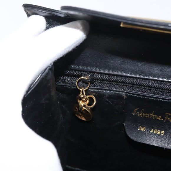 Salvatore Ferragamo Gancini Hand Bag Leather 2way Black Gold Auth 178504