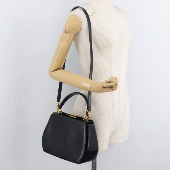 Salvatore Ferragamo Gancini Hand Bag Leather 2way Black Gold Auth 178504