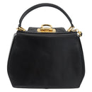 Salvatore Ferragamo Gancini Hand Bag Leather 2way Black Gold Auth 178504-2