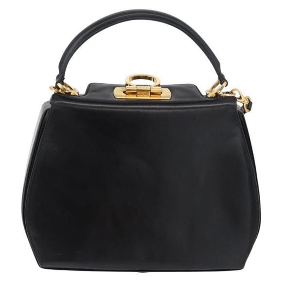 Salvatore Ferragamo Gancini Hand Bag Leather 2way Black Gold Auth 178504