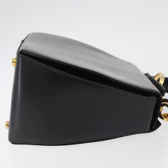 Salvatore Ferragamo Gancini Hand Bag Leather 2way Black Gold Auth 178504