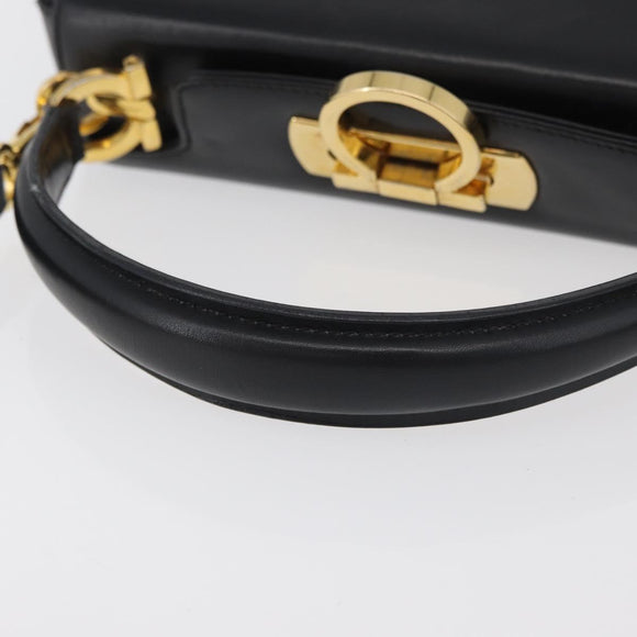 Salvatore Ferragamo Gancini Hand Bag Leather 2way Black Gold Auth 178504