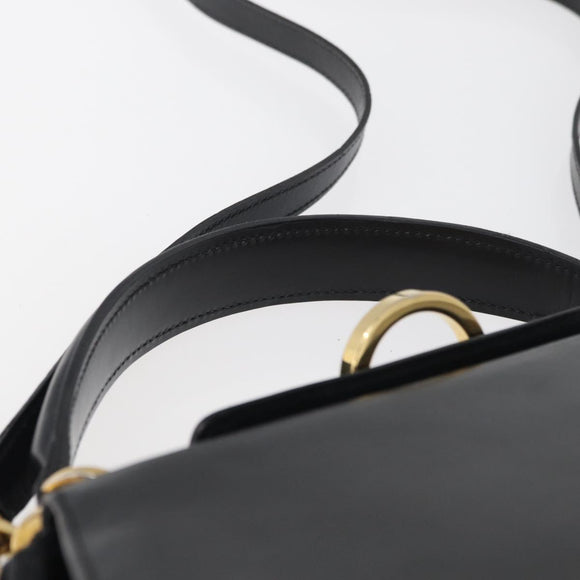 Salvatore Ferragamo Gancini Hand Bag Leather 2way Black Gold Auth 178504