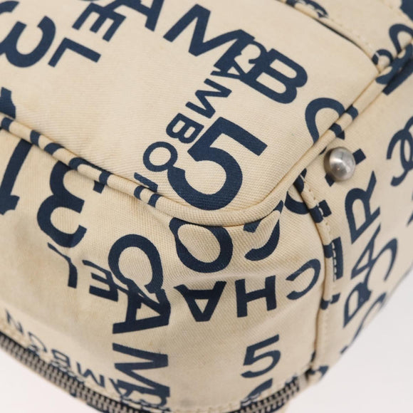 CHANEL By Sea Line Tote Bag Canvas Wit Zilver CC Auth 178508