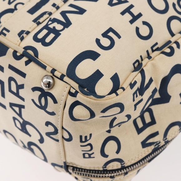 CHANEL By Sea Line Tote Bag Canvas Wit Zilver CC Auth 178508