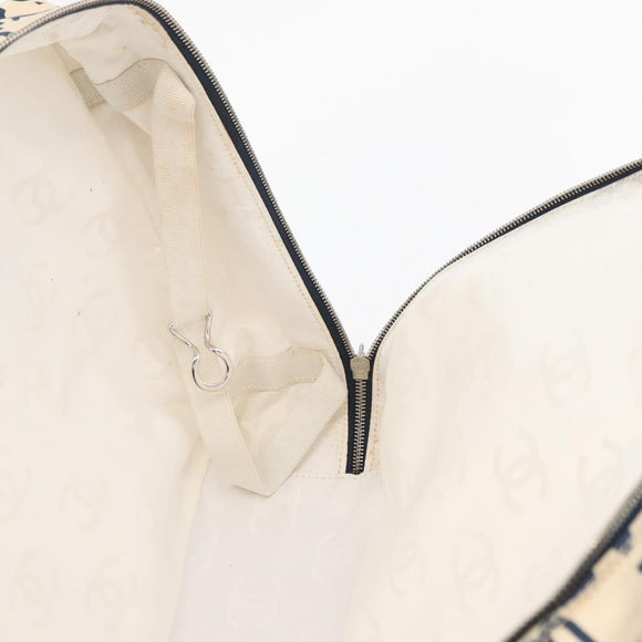 CHANEL By Sea Line Tote Bag Canvas Wit Zilver CC Auth 178508