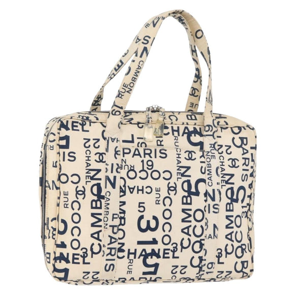 CHANEL By Sea Line Tote Bag Canvas Wit Zilver CC Auth 178508