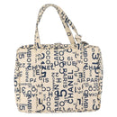CHANEL By Sea Line Tote Bag Canvas Wit Zilver CC Auth 178508-2