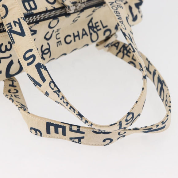 CHANEL By Sea Line Tote Bag Canvas Wit Zilver CC Auth 178508