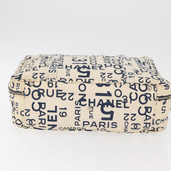 CHANEL By Sea Line Tote Bag Canvas Wit Zilver CC Auth 178508