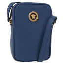 VERSACE Shoulder Bag Leather Blue Gold Auth 178510A-1