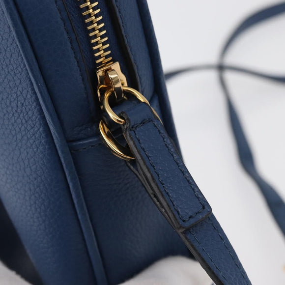 VERSACE Shoulder Bag Leather Blue Gold Auth 178510A
