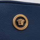 VERSACE Shoulder Bag Leather Blue Gold Auth 178510A-18