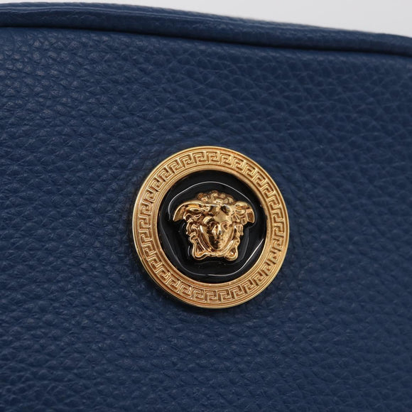 VERSACE Shoulder Bag Leather Blue Gold Auth 178510A