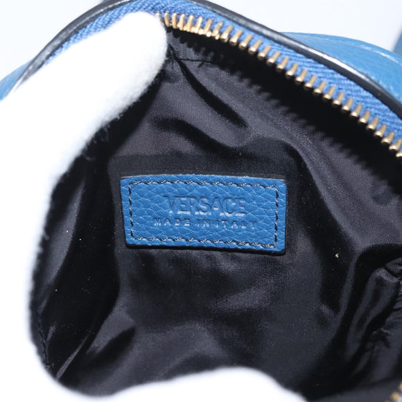 VERSACE Shoulder Bag Leather Blue Gold Auth 178510A