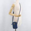 VERSACE Shoulder Bag Leather Blue Gold Auth 178510A-23