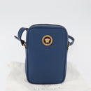 VERSACE Shoulder Bag Leather Blue Gold Auth 178510A-12