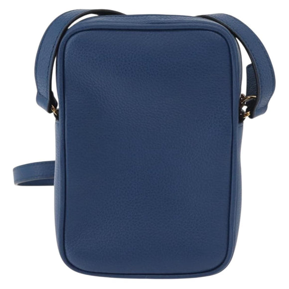 VERSACE Shoulder Bag Leather Blue Gold Auth 178510A