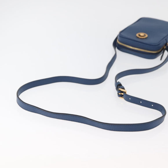 VERSACE Shoulder Bag Leather Blue Gold Auth 178510A