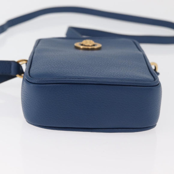 VERSACE Shoulder Bag Leather Blue Gold Auth 178510A