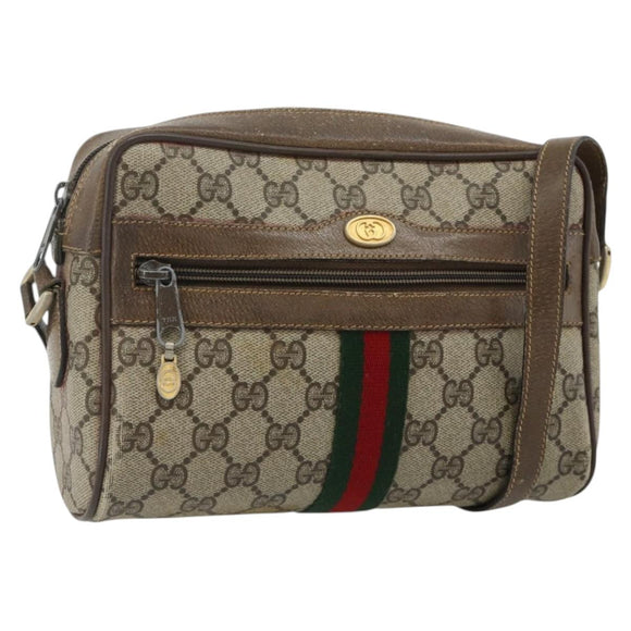 GUCCI GG Supreme Web Sherry Line Bag PVC Beige Gold 904 02 004 Auth 178513