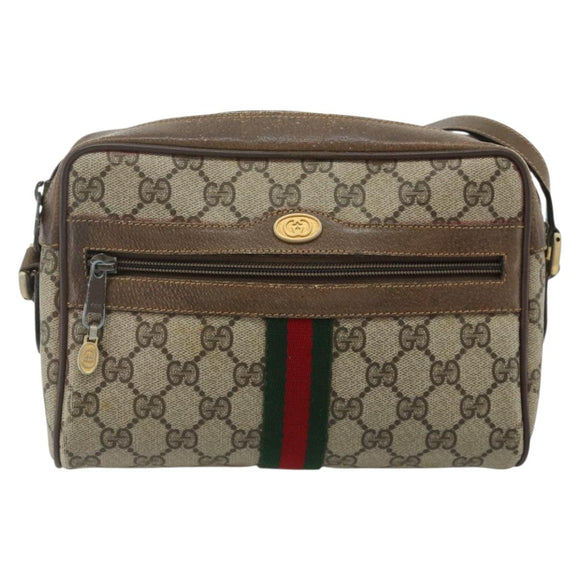 GUCCI GG Supreme Web Sherry Line Bag PVC Beige Gold 904 02 004 Auth 178513