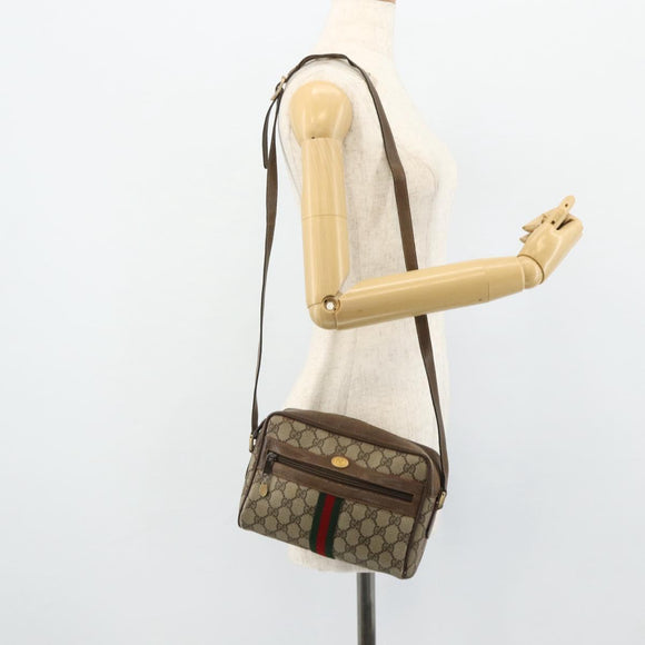 GUCCI GG Supreme Web Sherry Line Bag PVC Beige Gold 904 02 004 Auth 178513