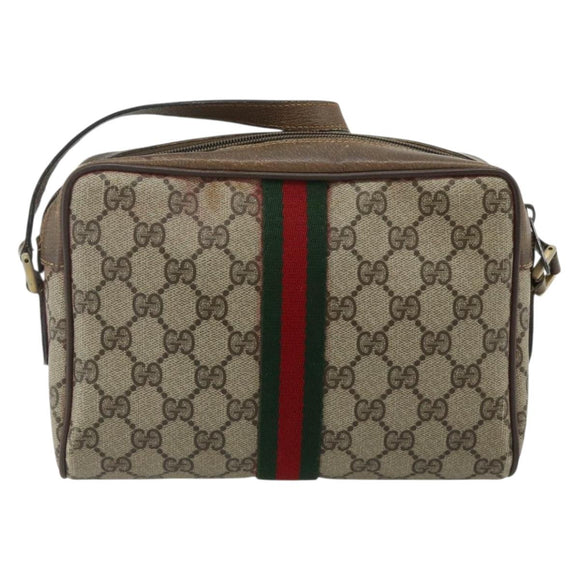 GUCCI GG Supreme Web Sherry Line Bag PVC Beige Gold 904 02 004 Auth 178513