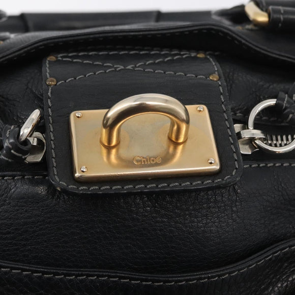 Chloe Paddington Hand Bag Leather Black Silver gold Auth 178515A