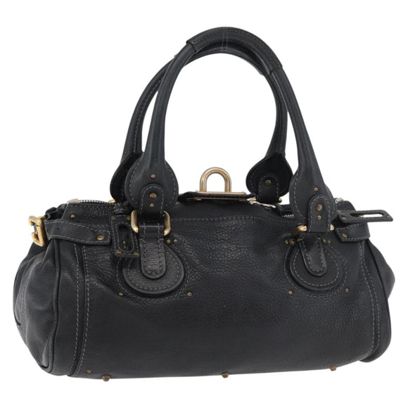 Chloe Paddington Hand Bag Leather Black Silver gold Auth 178515A