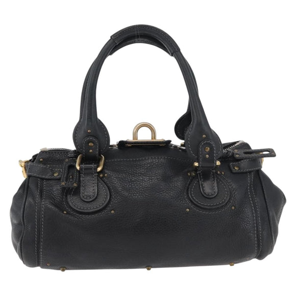 Chloe Paddington Hand Bag Leather Black Silver gold Auth 178515A
