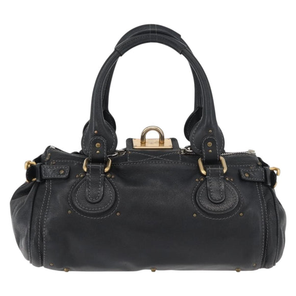 Chloe Paddington Hand Bag Leather Black Silver gold Auth 178515A
