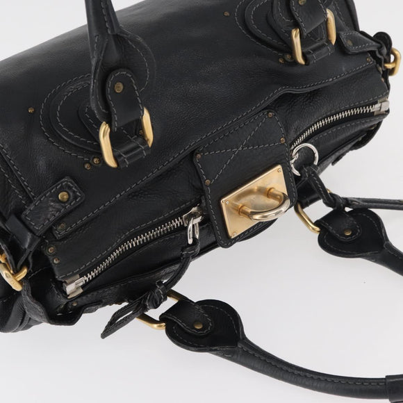 Chloe Paddington Hand Bag Leather Black Silver gold Auth 178515A